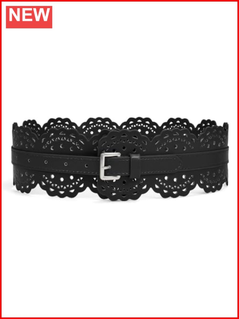 Wide Faux Leather Waist Belt with Prong Buckle